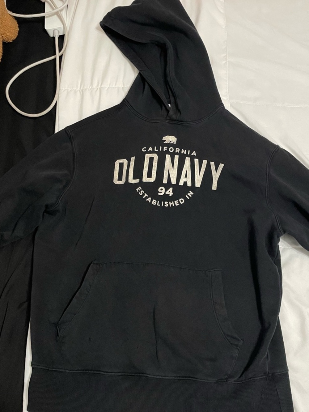 Old Navy Black Hooded Sweatshirt with Cream Logo